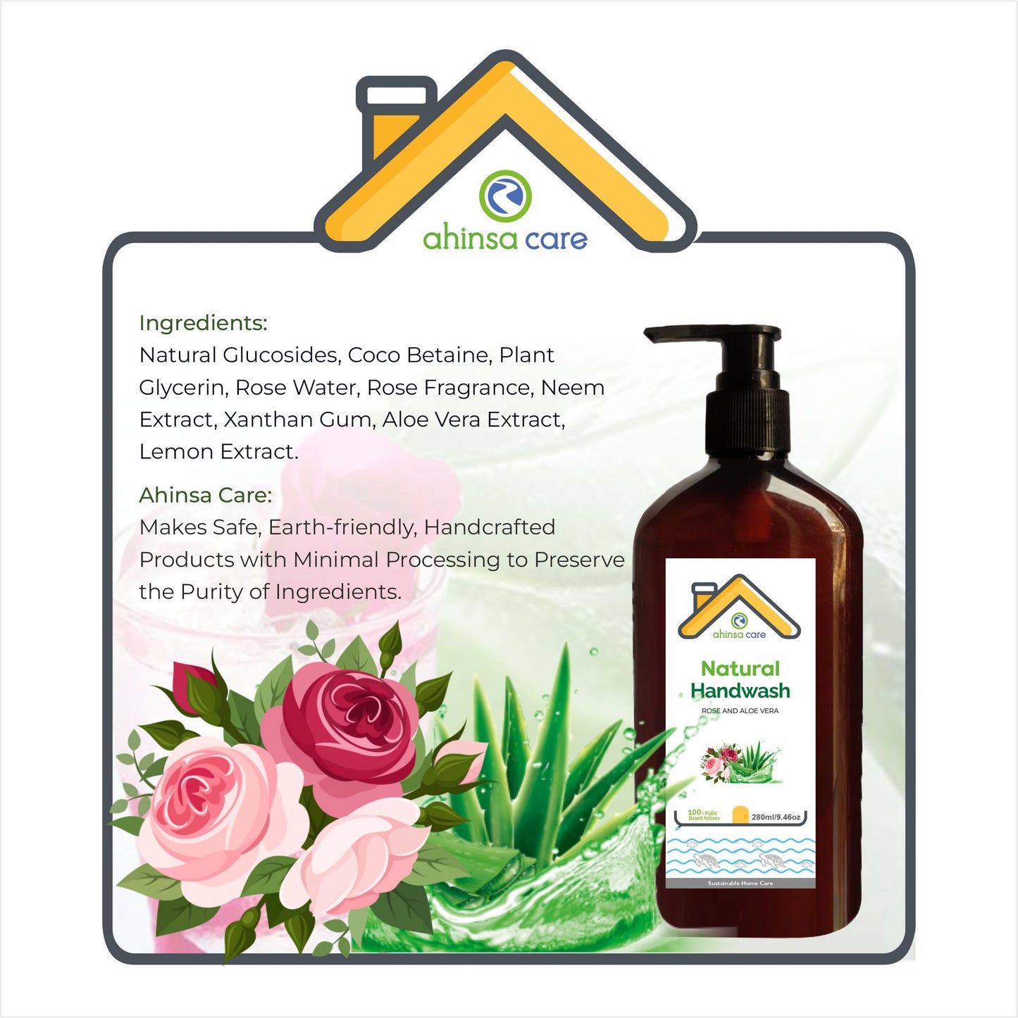 Natural Hand Wash - Rose And Aloe Vera 280ml